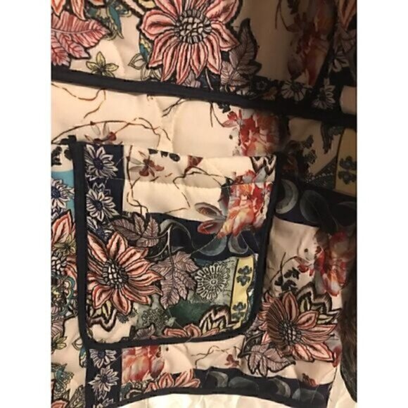 Blue Quilted Jacket Patchwork Winter Floral Grannycore Cottagecore Coat L - Picture 14 of 16